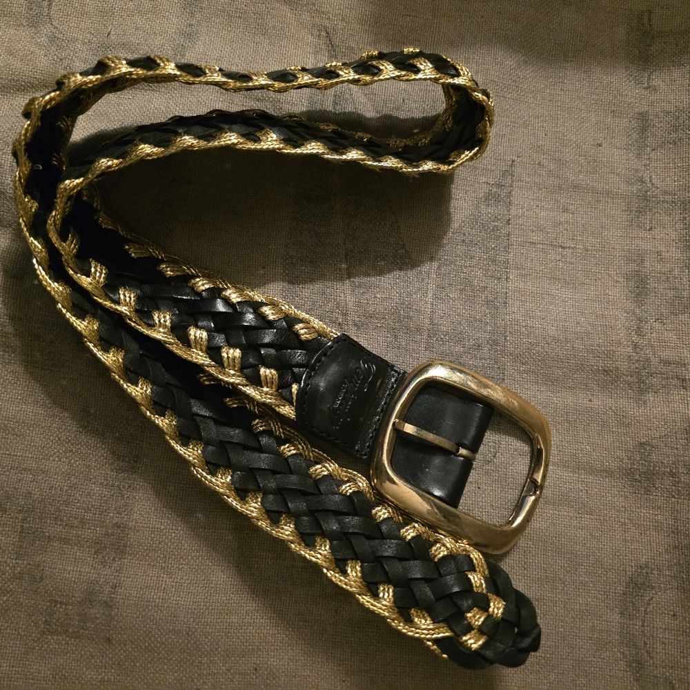 Temperley London Belt Black Leather And Gold Braided Wide Waist Cincher OS